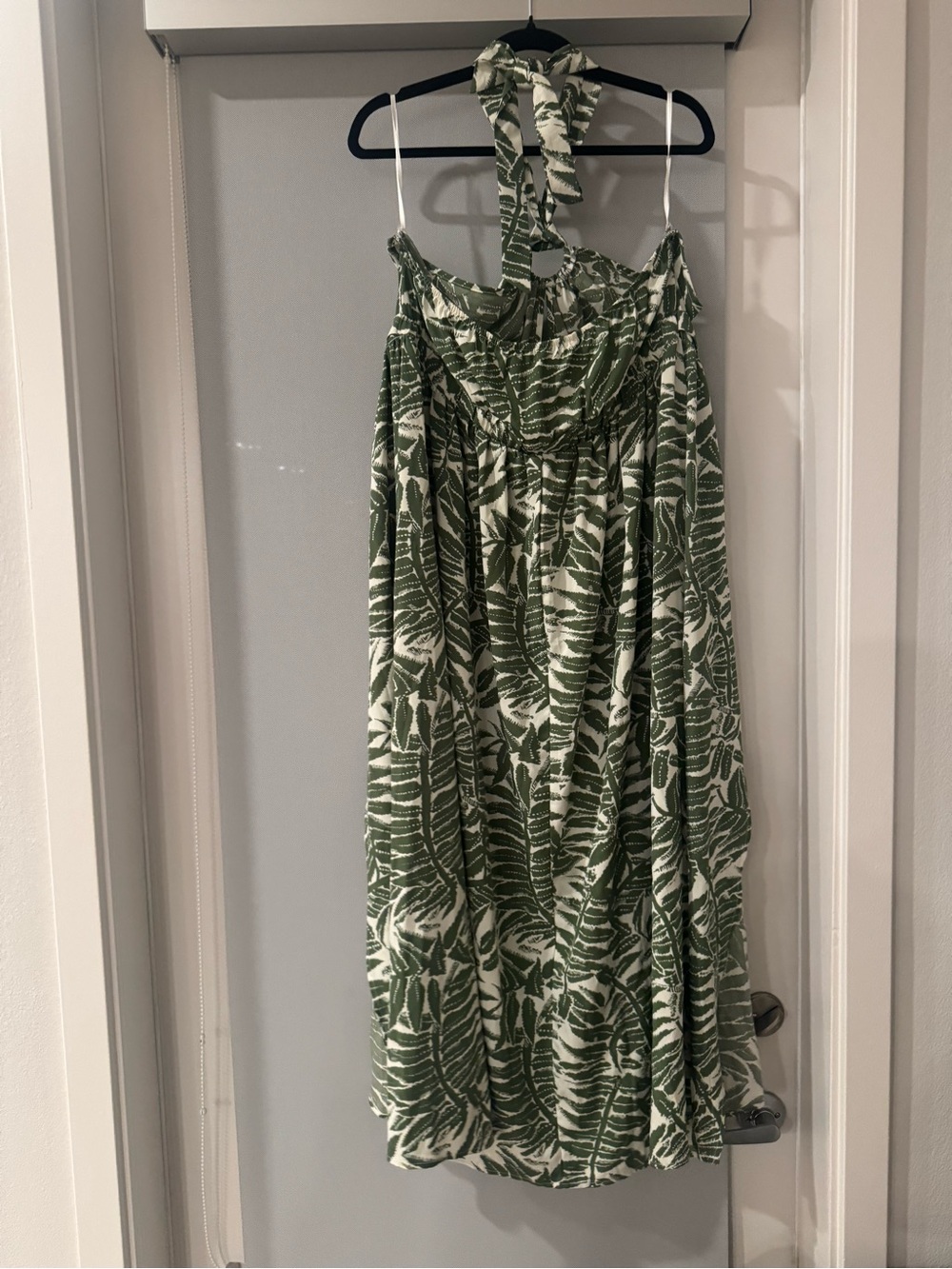 Green and White Leaf Halter Sundress